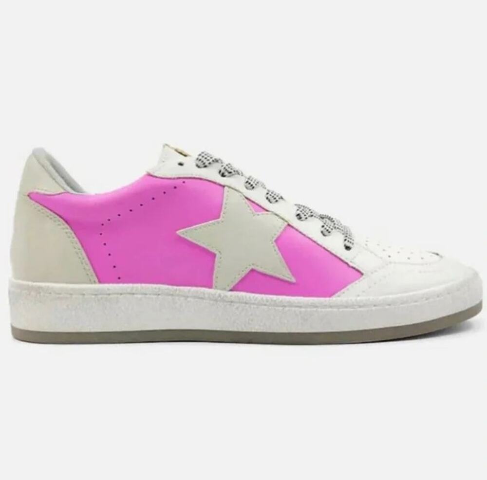 NEW Shu Shop Paz White Neon Lilac Star Lace Up Sneaker Boutique Size 9